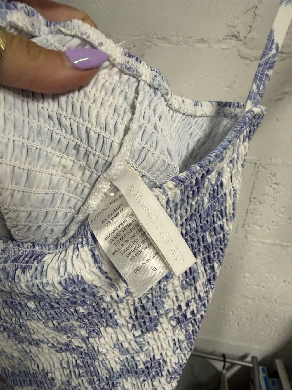 Blue & White Smocked Spaghetti-Strap One Piece - Nothing Fits But Size Xl - Nwot — image 2 of 4